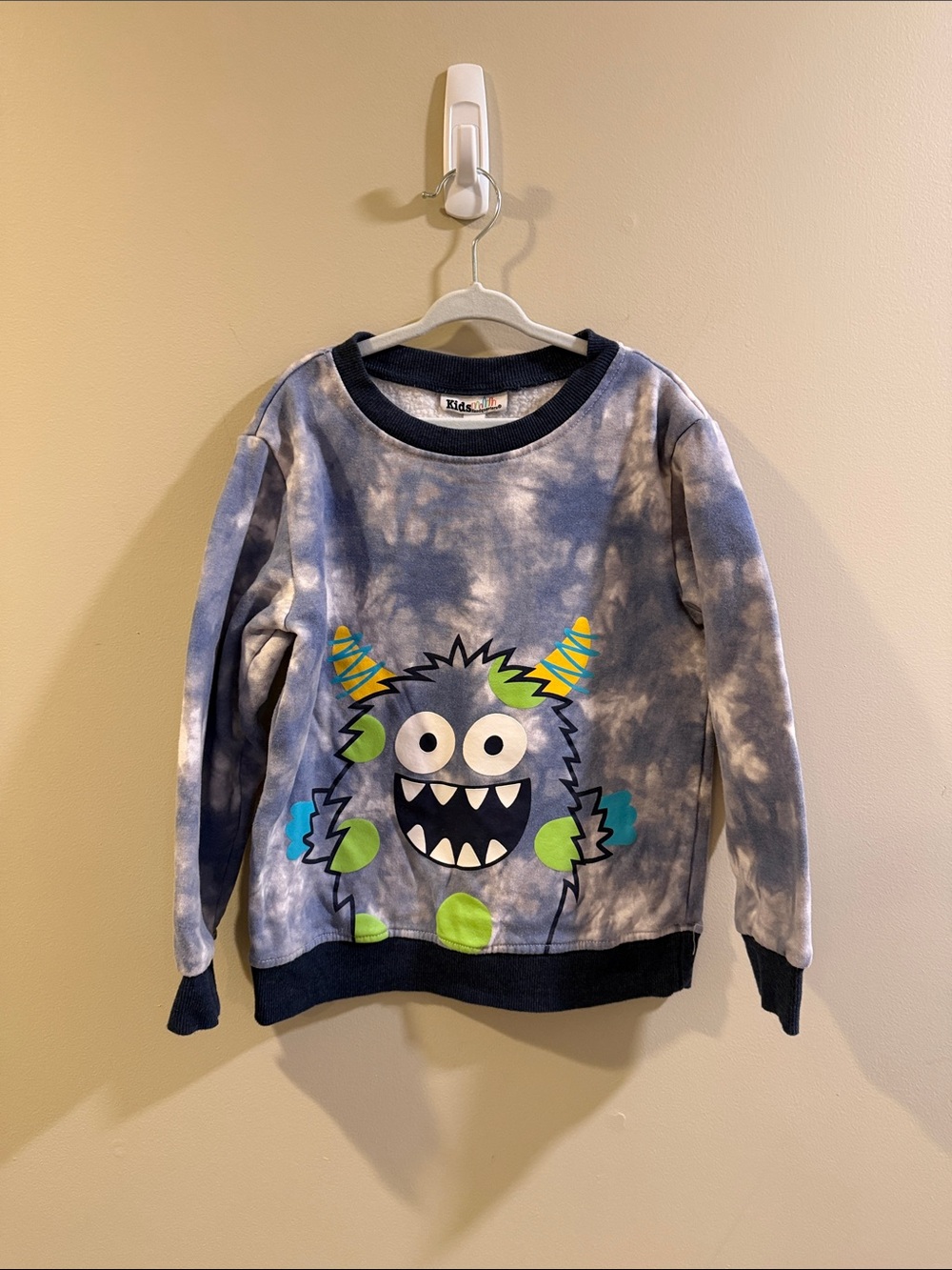 Kids Headquarters Tie-Dye Monster Crewneck - Navy, Gray & Green Accents
